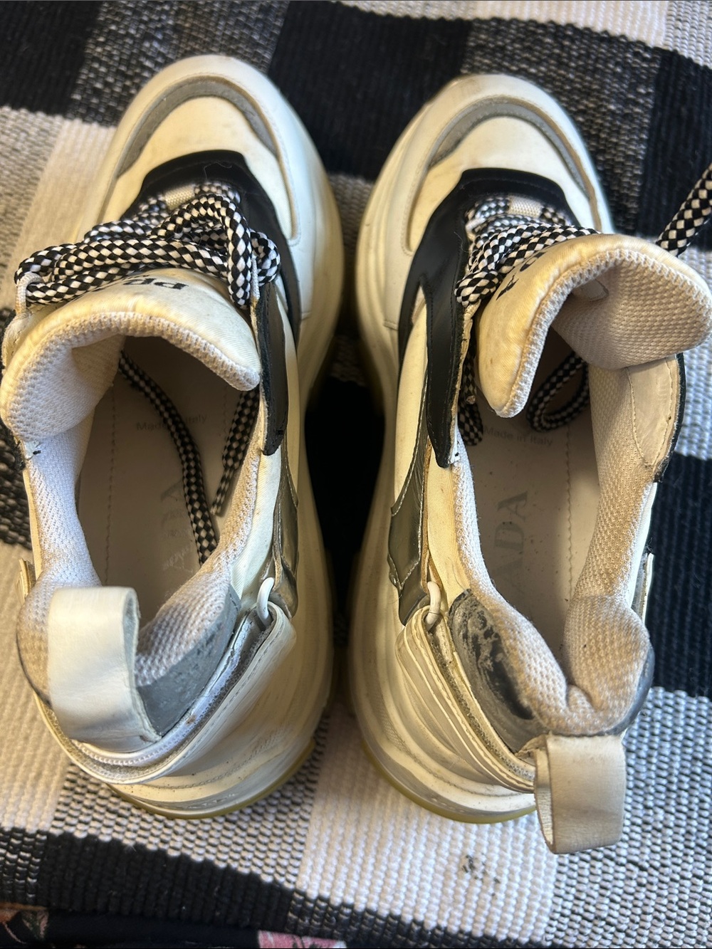 Prada Chunky Lace-Up Sneakers in Cream, Black & Gray - Picture 6 of 10